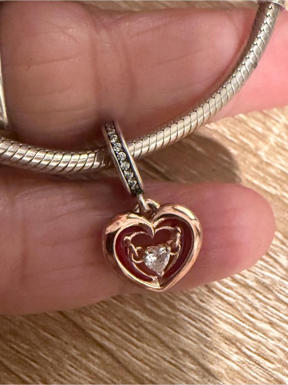 Heart Drop Charm Pendant Necklace - Rose Gold Red Enamel